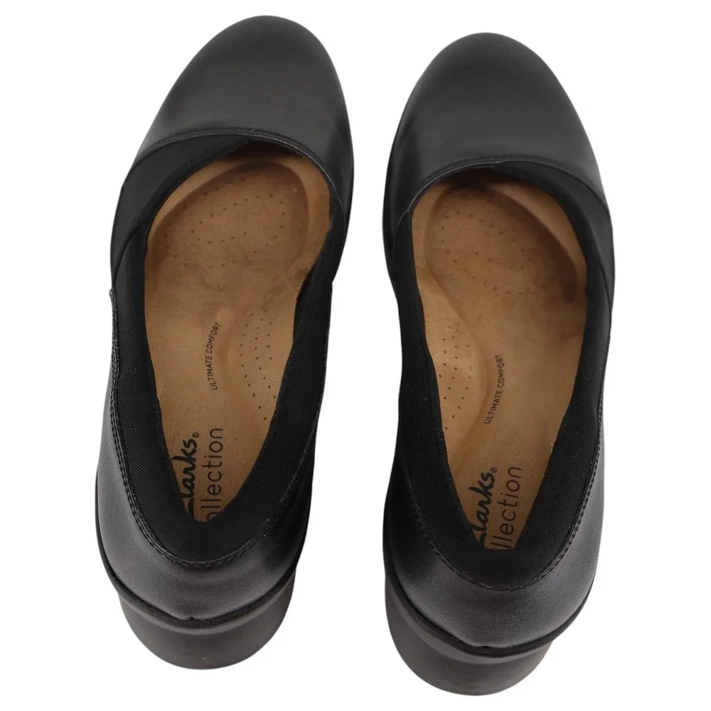 Clarks Collection‎ Suttyn Walk Black Leather Hidden Wedge Slip-On Womens Size 10